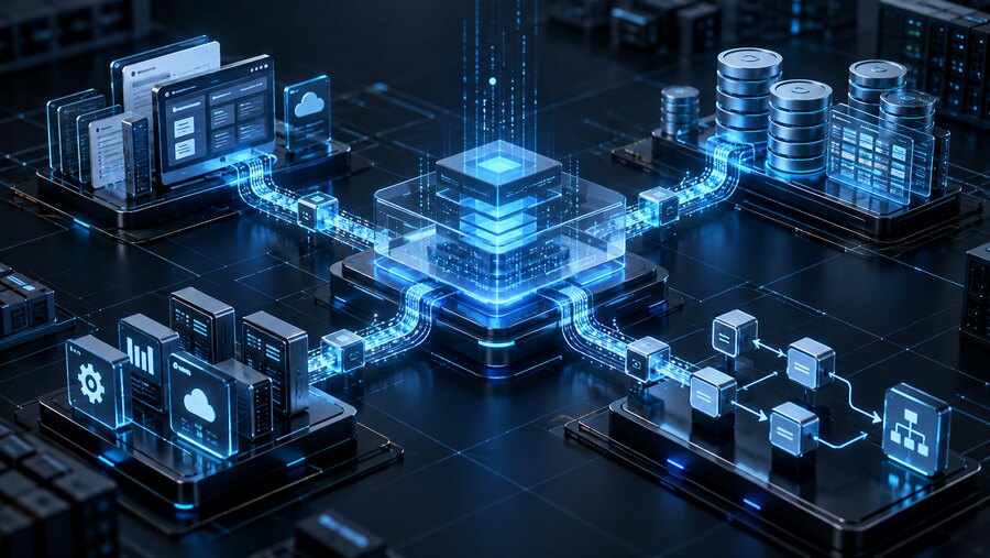 Connected enterprise applications, databases, and automated workflows