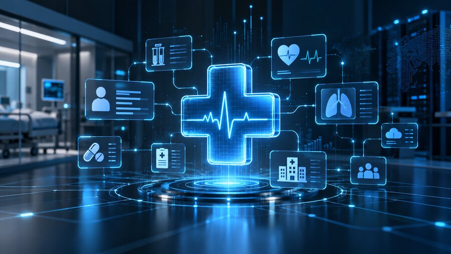 Connected healthcare software systems with patient records and clinical data