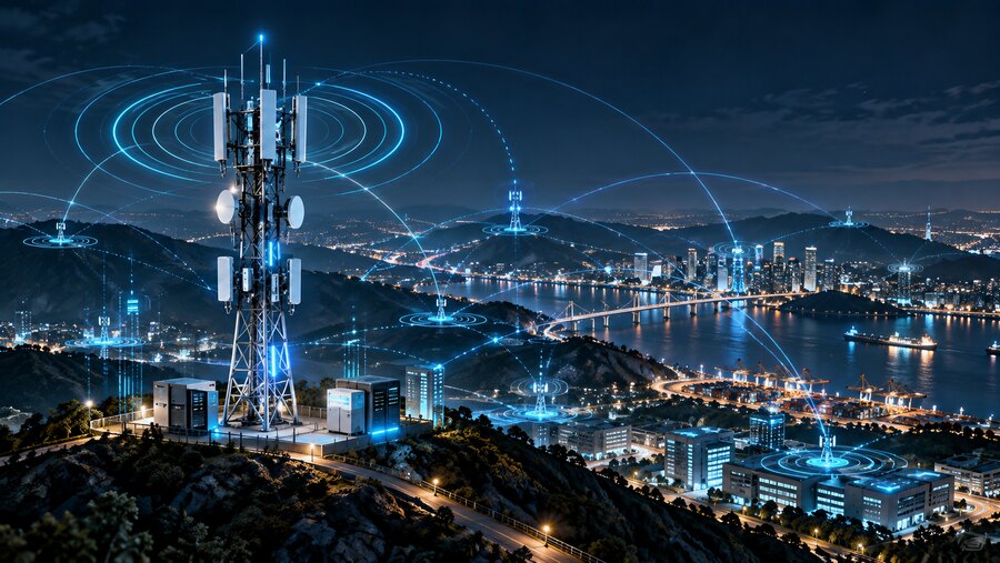 Telecommunications tower connecting a monitored city-wide network